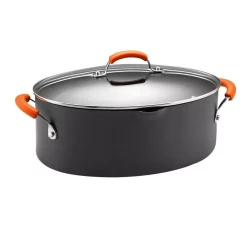 Promo 🛒 Rachael Ray Classic Brights 8 Qt. Hard-Anodized Aluminum Nonstick Stock Pot In Orange And Gray With Glass Lid ⭐
