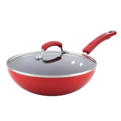 Best Sale 😉 Rachael Ray Classic Brights 11 In. Aluminum Nonstick Stir Fry Pan In Red Gradient With Glass Lid 🔔