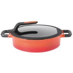 Cheapest 🛒 BergHOFF GEM Stay Cool 4.9 Qt. Cast Aluminum Nonstick Saute Pan In Orange With Glass Lid And Dual Handles 🔔