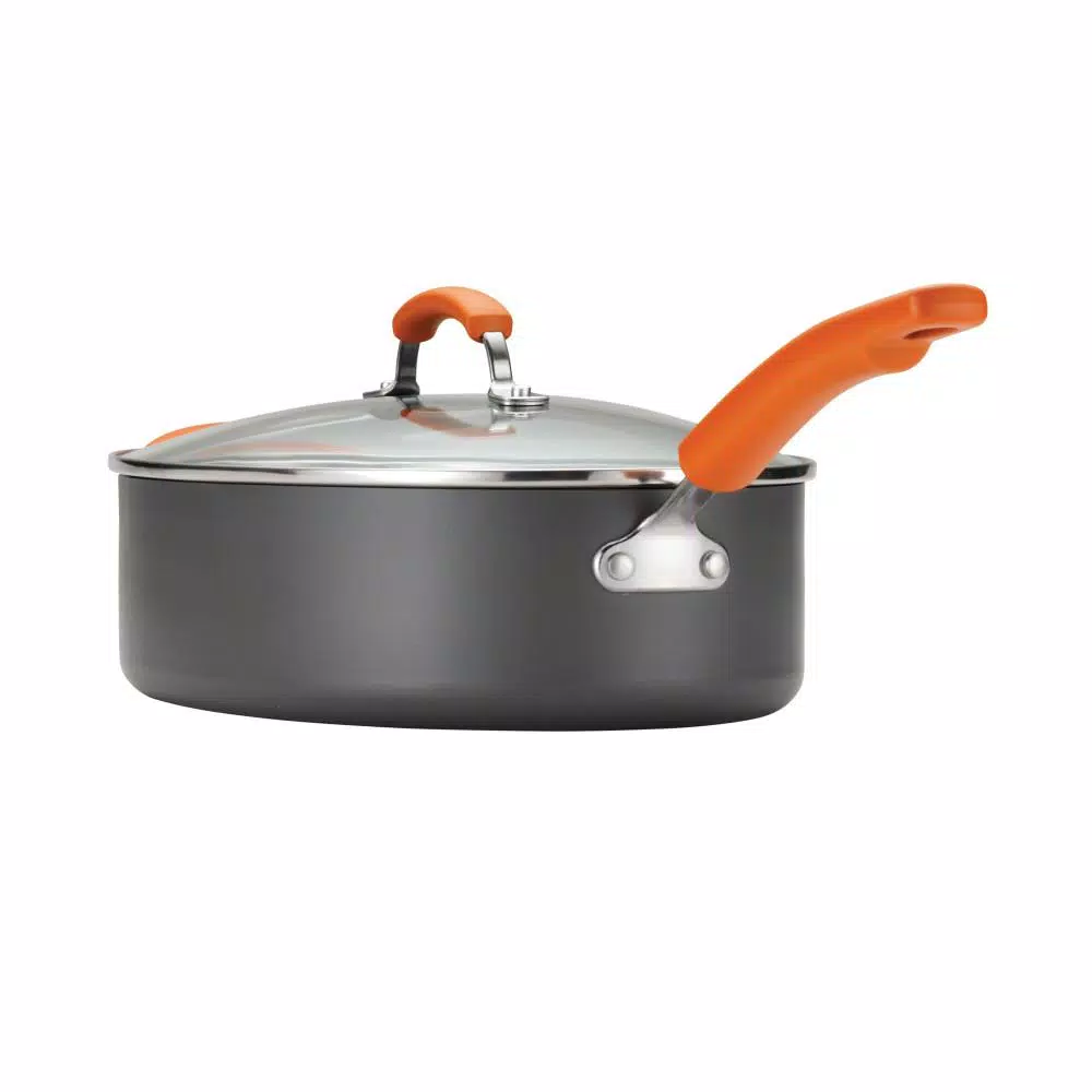 Hot Sale π Rachael Ray Classic Brights 5 Qt. Hard-Anodized Aluminum Nonstick Saute Pan In Orange And Gray With Glass Lid π 4 Hot Sale π Rachael Ray Classic Brights 5 Qt. Hard-Anodized Aluminum Nonstick Saute Pan In Orange And Gray With Glass Lid π - Image 4
