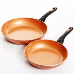Outlet ⌛ Gibson Home Hummington 2-Piece Aluminum Ceramic Nonstick Frying Pan Set In Metallic Copper 🛒