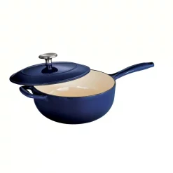 Coupon ⭐ Tramontina Gourmet 3 Qt. Porcelain-Enameled Cast Iron Saucier In Gradated Cobalt With Lid 🔔
