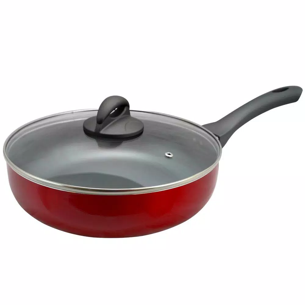 Outlet π Oster Herscher 3.5 Qt. Aluminum Nonstick Saute Pan In Red Gloss With Glass Lid π 1 Outlet π Oster Herscher 3.5 Qt. Aluminum Nonstick Saute Pan In Red Gloss With Glass Lid π