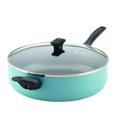 Cheap 🤩 Farberware Dishwasher Safe 6 Qt. Aluminum Nonstick Saute Pan In Aqua With Glass Lid 🥰
